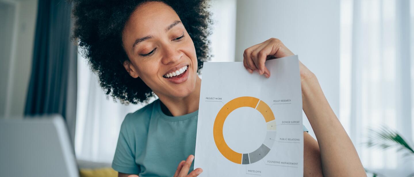 Vrouw met papier met cirkeldiagram