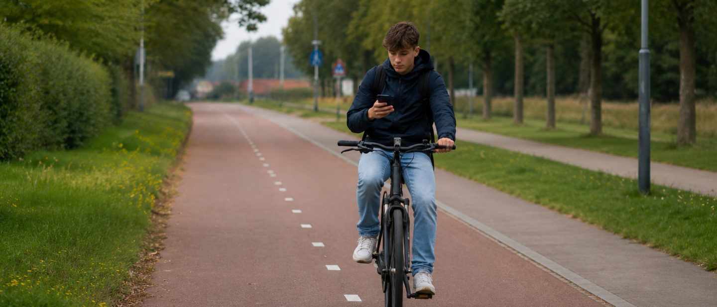 jonge fietser mobiel